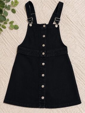 Black Button-Front Pinafore Dress with Adjustable Straps